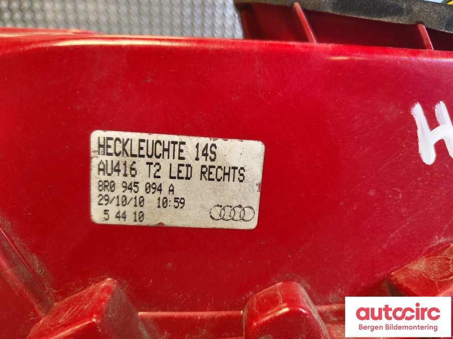 Baklykt høyre til Audi Q5 2008-2012 (Type I, Fase 1)  (AUDI|8R0 945 094 A|)