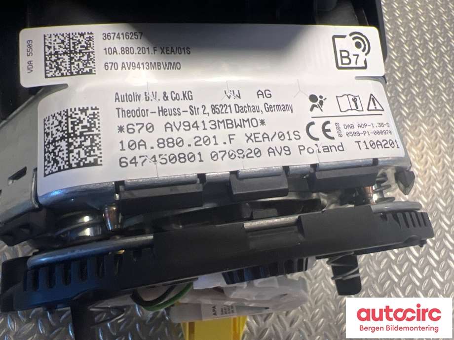 Airbag rattpute til VW ID.3 2020-->>  (VOLKSWAGEN|10A 880 201 F|)