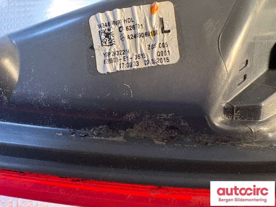 Baklykt venstre indre til Mercedes B-Klasse 2011-2018 (W246) (W246) (MERCEDES|A 246 906 91 00|)
