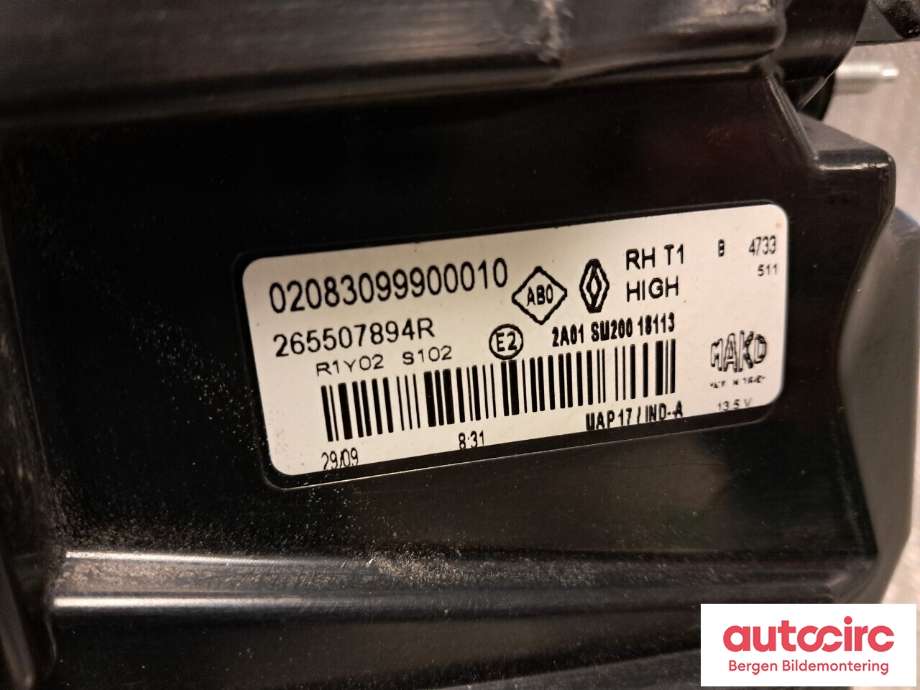 Baklykt høyre til Renault Captur 2020-->> (Type II) (RENAULT|265507894R|)