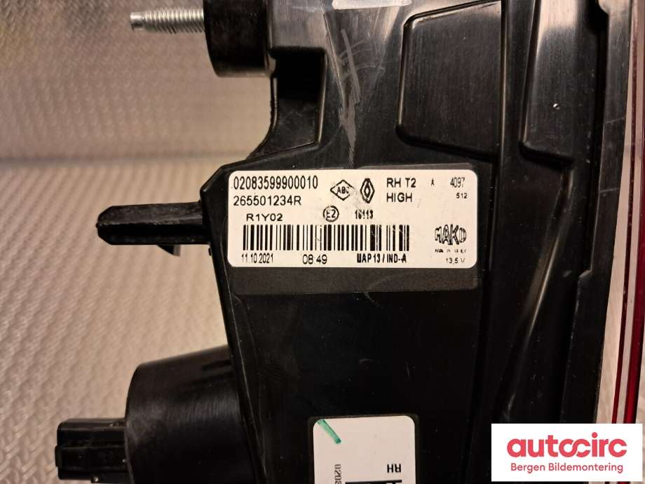 Baklykt høyre indre til Renault Captur 2020-->> (Type II)  (RENAULT|265501234R|)