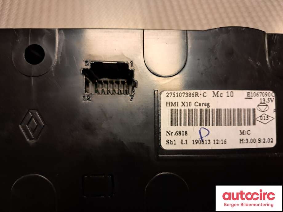 Varmeapparat betjening til Renault Zoe 2013-2019 (Fase 1)  (RENAULT|275107386R|)