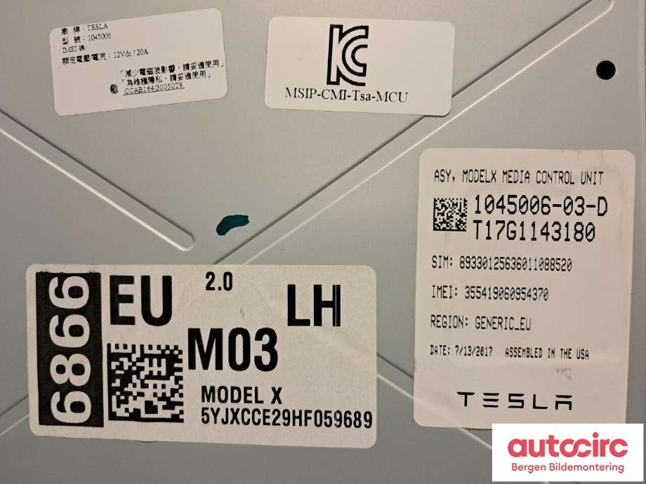 Instrument kjørecomputer til Tesla Model X 2016-->>  (TESLA|1045006-03-D|)