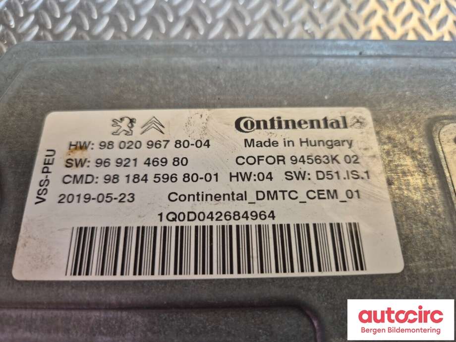 Styreenhet tenning til Peugeot Expert 2016-->> (Type III)  (PEUGEOT|98 184 596 80|)