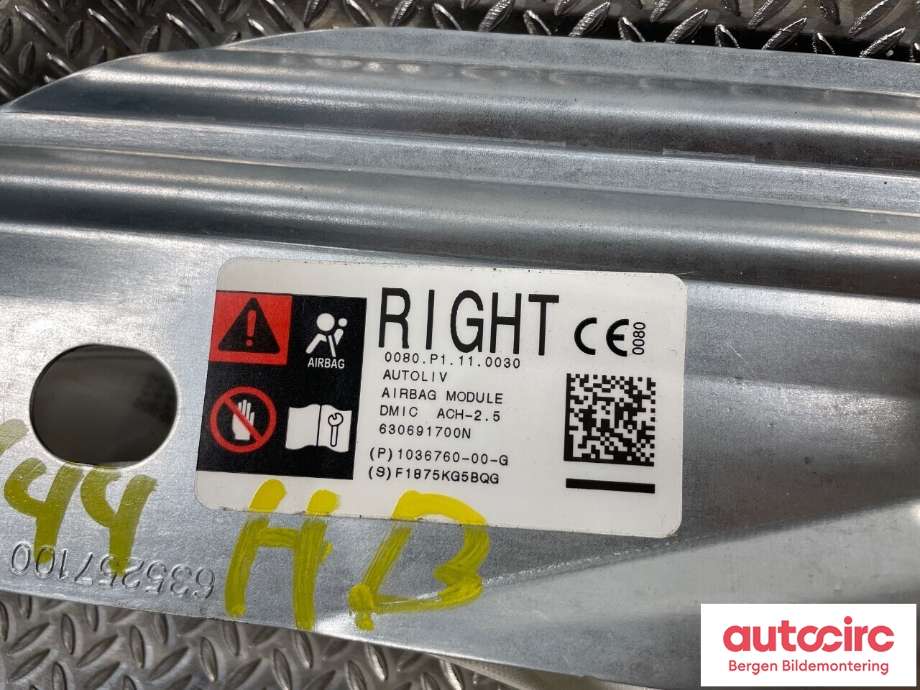 Airbag gardin høyre til Tesla Model X 2016-->> (TESLA|1036760-00-G|)