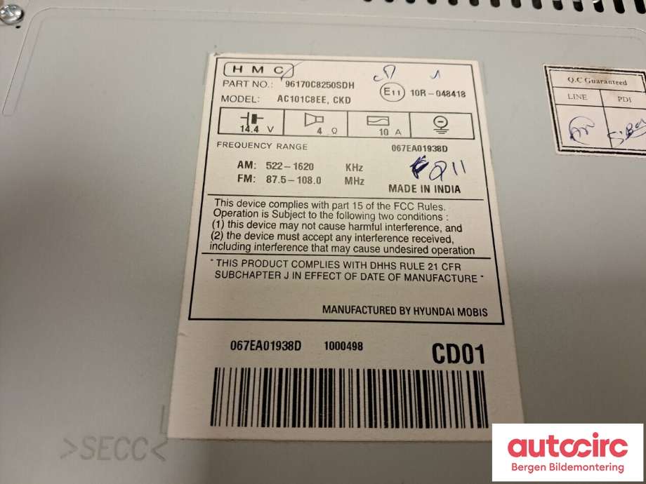 Bilstereo til Hyundai i20 2015-2020 (Type II)  (HYUNDAI|96170C 82504X||96140C8250SDH)