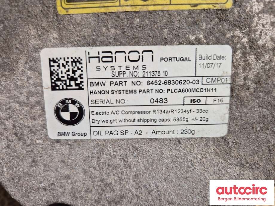 Aircondition kompressor til BMW i3 2013-2022  (BMW|64 52 9 496 107|)
