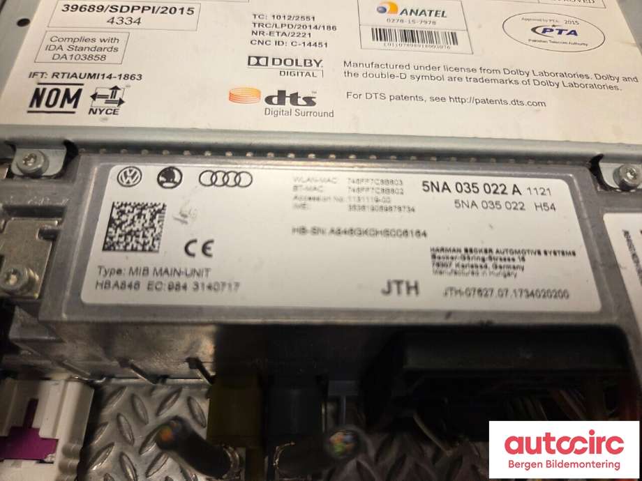Bilstereo til VW e-Golf 2017-2020 (Fase 2) (VOLKSWAGEN|5NA 035 022 A|)