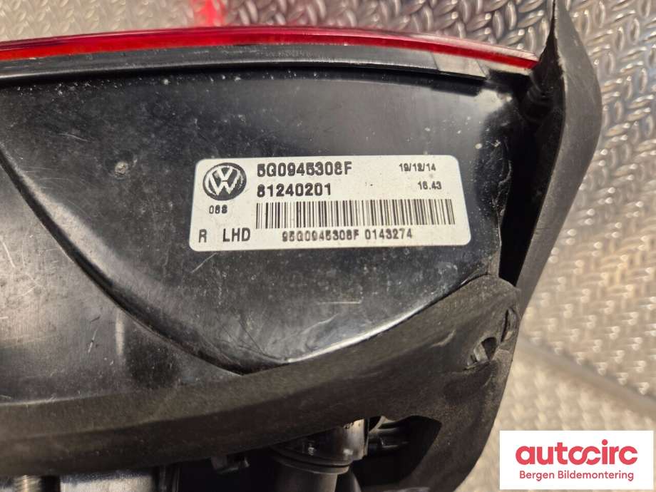 Baklykt høyre indre til VW e-Golf 2014-2017 (Fase 1)  (VOLKSWAGEN|5G0 945 308 F|)