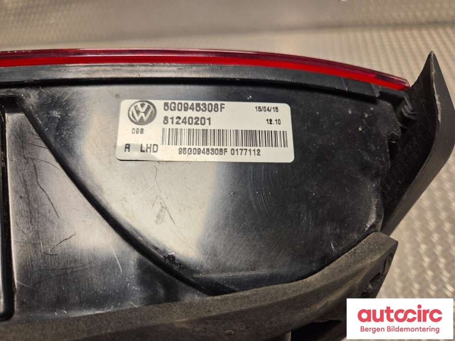 Baklykt høyre indre til VW e-Golf 2014-2017 (Fase 1)  (VOLKSWAGEN|5G0 945 308 F|)