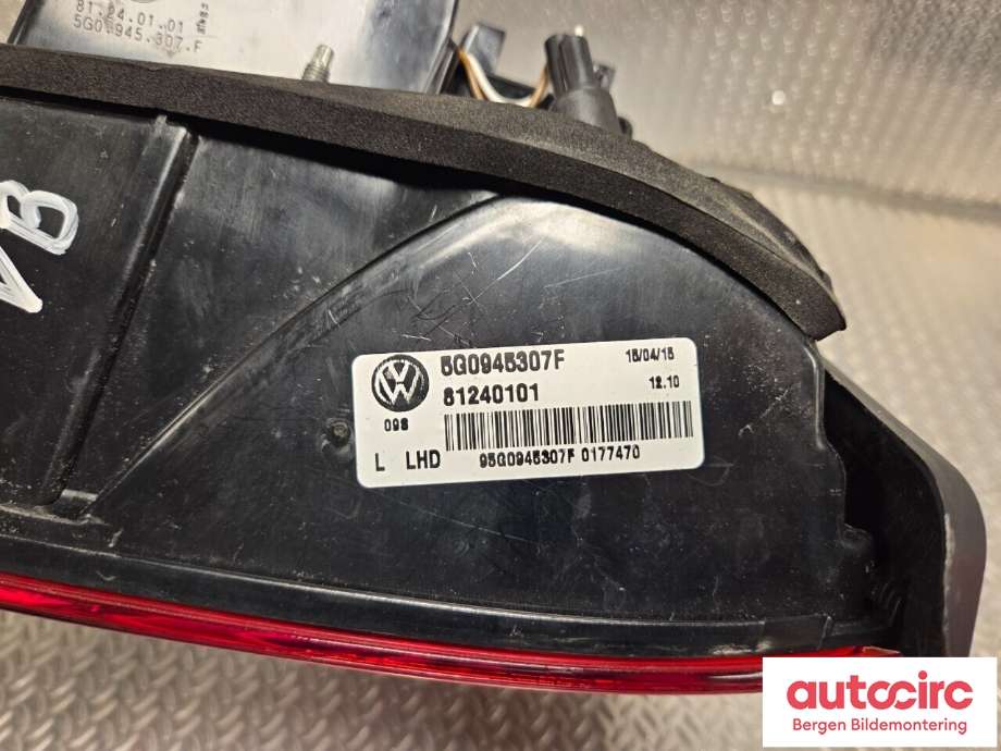 Baklykt venstre indre til VW e-Golf 2014-2017 (Fase 1)  (VOLKSWAGEN|5G0 945 307 F|)