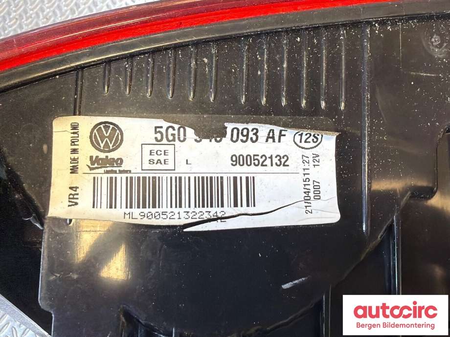 Baklykt venstre indre til VW e-Golf 2014-2017 (Fase 1)  (VOLKSWAGEN|5G0 945 093 AF|)