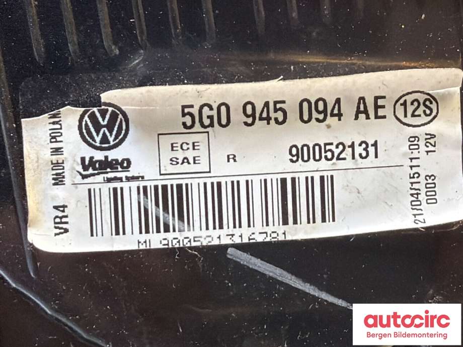 Baklykt høyre indre til VW e-Golf 2014-2017 (Fase 1)  (VOLKSWAGEN|5G0 945 094 AE|)