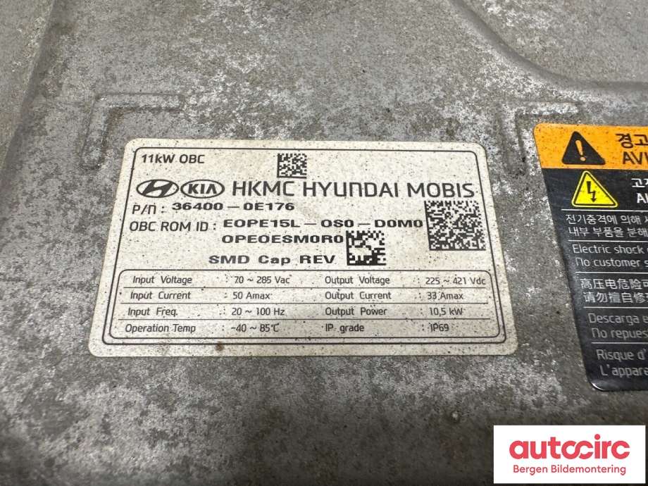 Batterilader (OBC - On Board Charger) til Hyundai Kona 2021-2023 (Type I, Fase 2)  (HYUNDAI|364000E176|)
