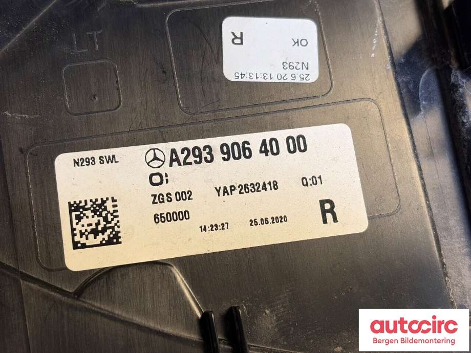 Baklykt høyre til Mercedes EQC 2019-->>  (MERCEDES|A 293 906 22 01|)
