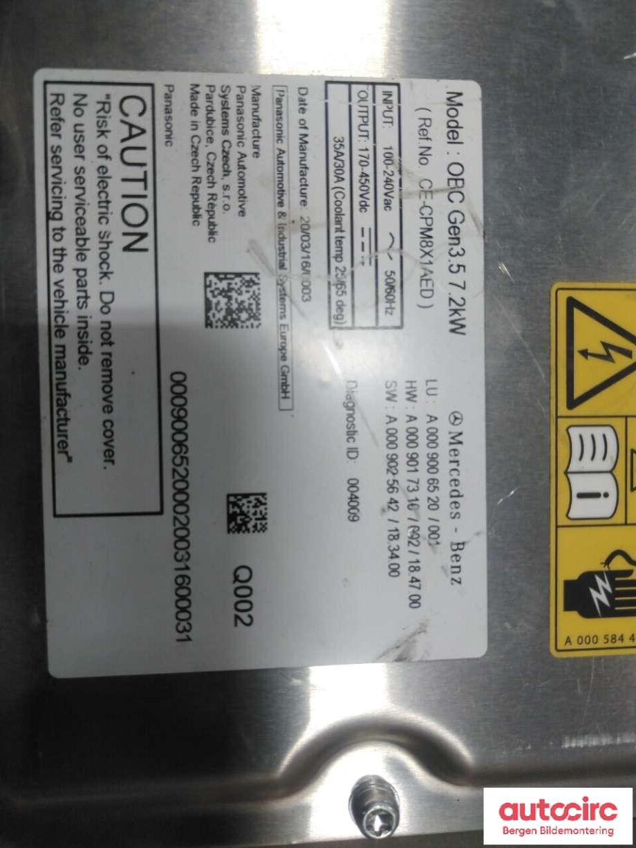 Batterilader (OBC - On Board Charger) til Mercedes EQC 2019-->>  (MERCEDES|A 000 900 65 20|)
