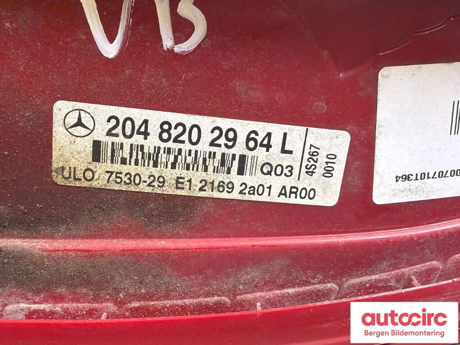 Baklykt venstre til Mercedes C-Klasse 2007-2011 (Fase 1) (W204) (W204) (MERCEDES|A 204 906 85 02|A 204 820 29 64|)