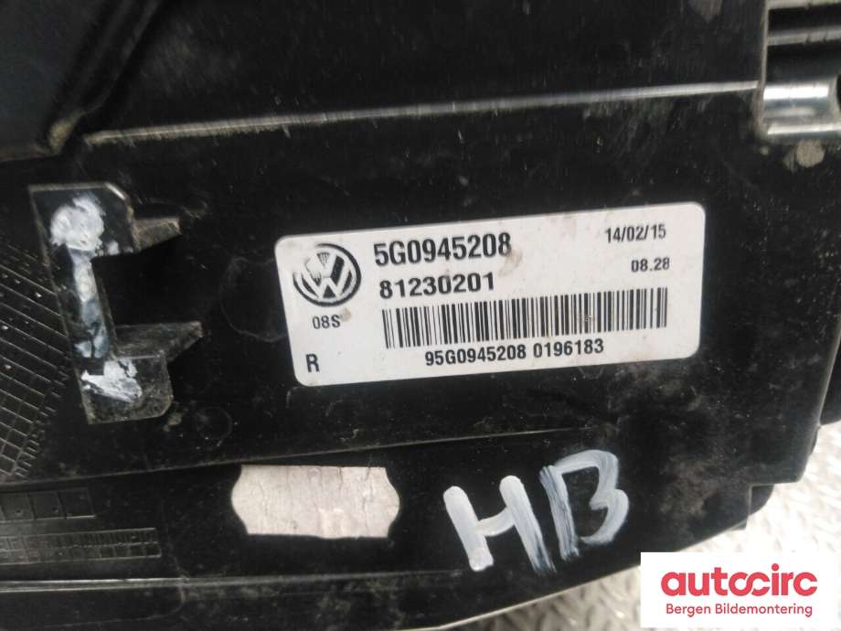 Baklykt høyre til VW e-Golf 2014-2017 (Fase 1)  (VOLKSWAGEN|5G0 945 208|)