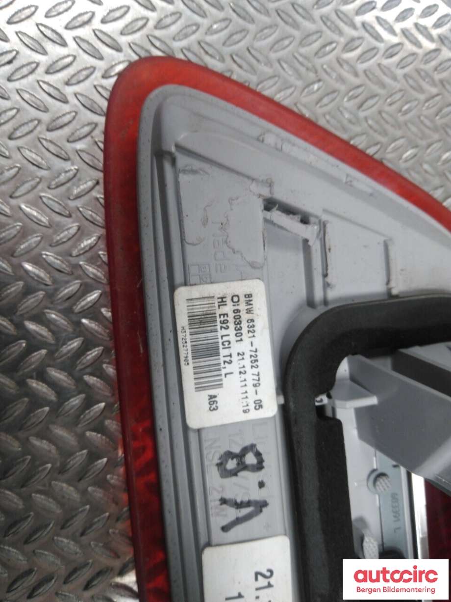 Baklykt venstre indre til BMW 3-Serie 2005-2011 (E90/E91/E92/E93) (E90/E91/E92/E93) (BMW|63 21 7 252 779|)