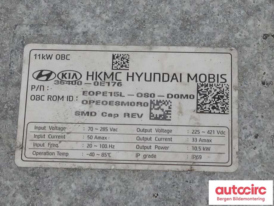 Batterilader (OBC - On Board Charger) til Hyundai Kona 2021-2023 (Type I, Fase 2)  (HYUNDAI|364000E176|)