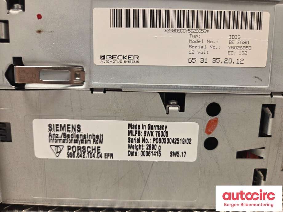 Bilstereo til Porsche 911 1998-2005 (996) (996) (PORSCHE|996 642 904 04||996.642.104.04)