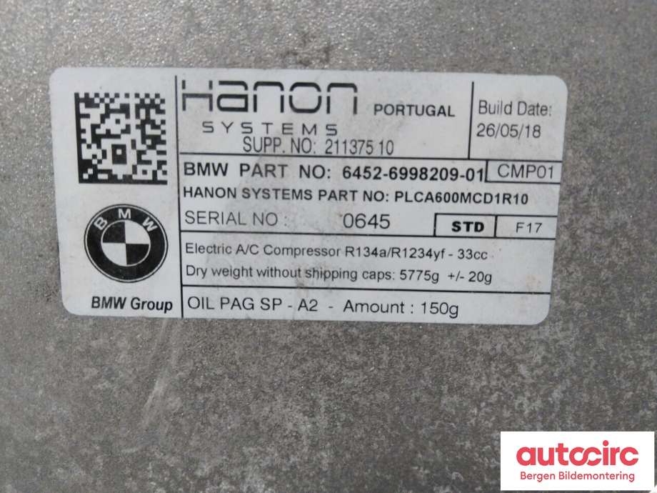 Diverse deler til BMW 2-Serie 2014-2021 (F22/F23) (F22/F23) (BMW|64 52 9 496 106|)