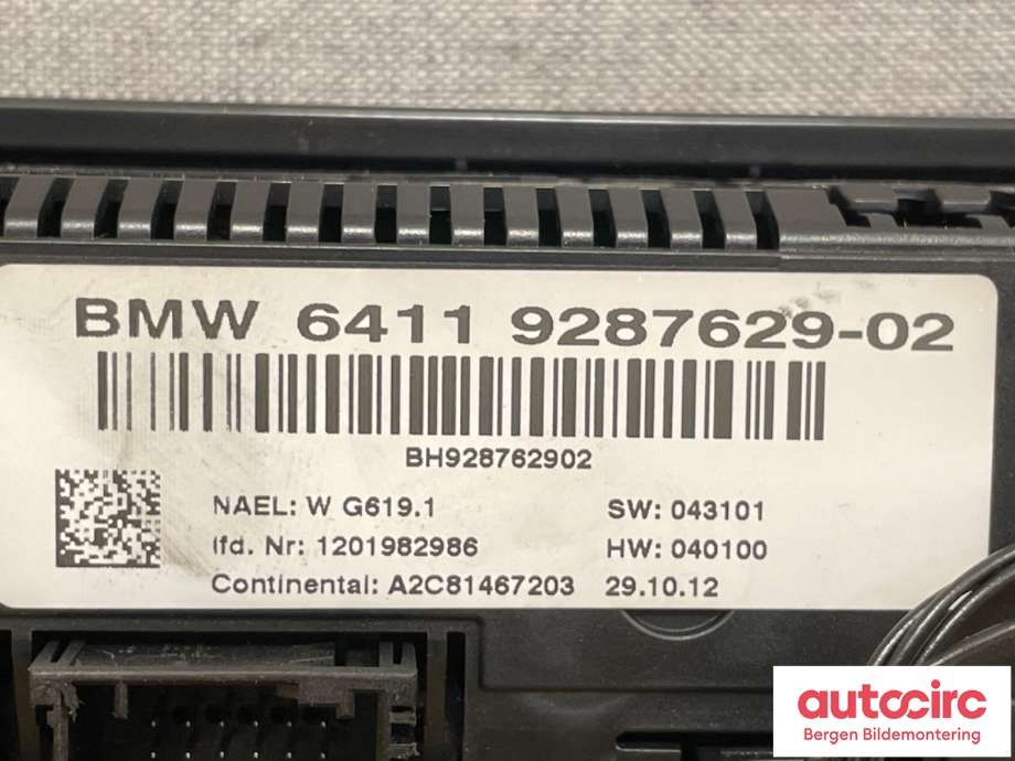 Varmeapparat betjening til BMW X3 2010-2017 (F25) (F25) (BMW|64 11 9 312 722||9287629-02)