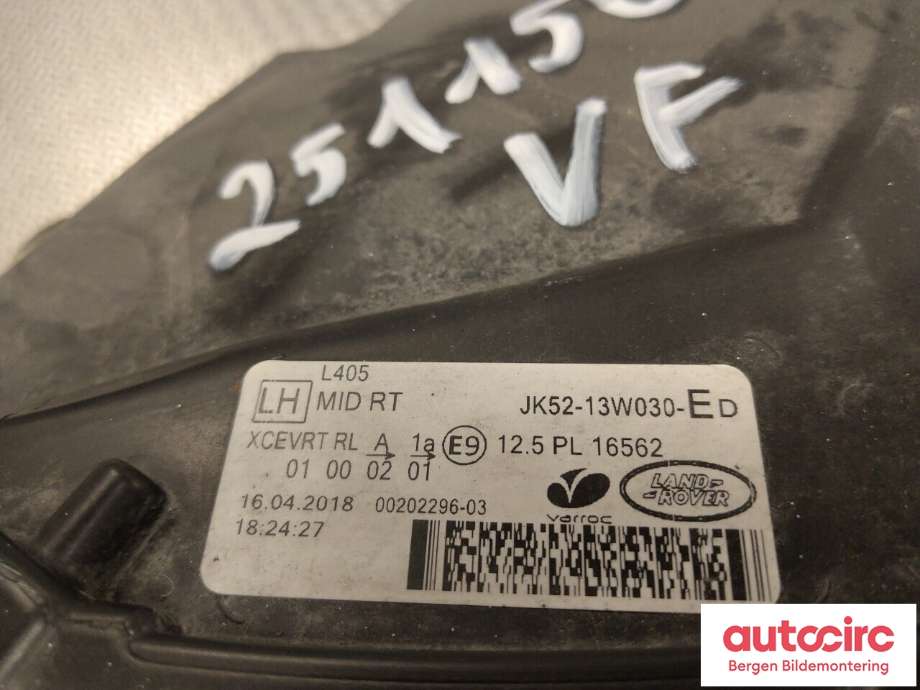 Frontlykt venstre halogen til Land Rover Range Rover 2013-->> (Type IV) (LAND-ROVER|LR169882|LR116078|JK5213W030EE)