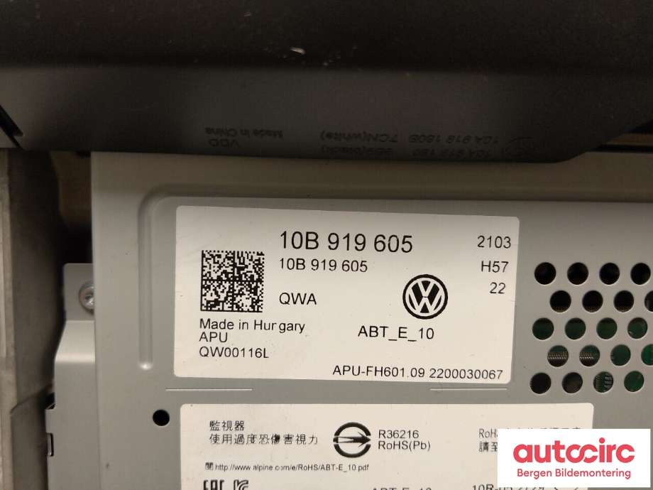 Instrument kjørecomputer til VW ID.4 2020-->> (VOLKSWAGEN|10B 919 605|)