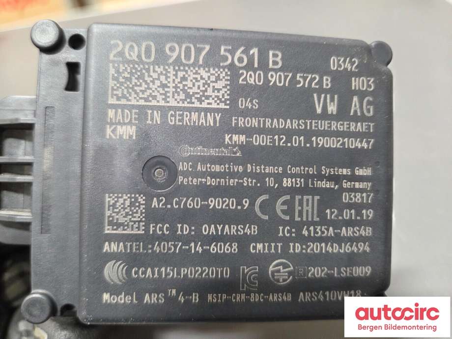 Sensor radar til VW T-Roc 2017-->>  (VOLKSWAGEN|2Q0 907 561 B|2Q0 907 561 L|)