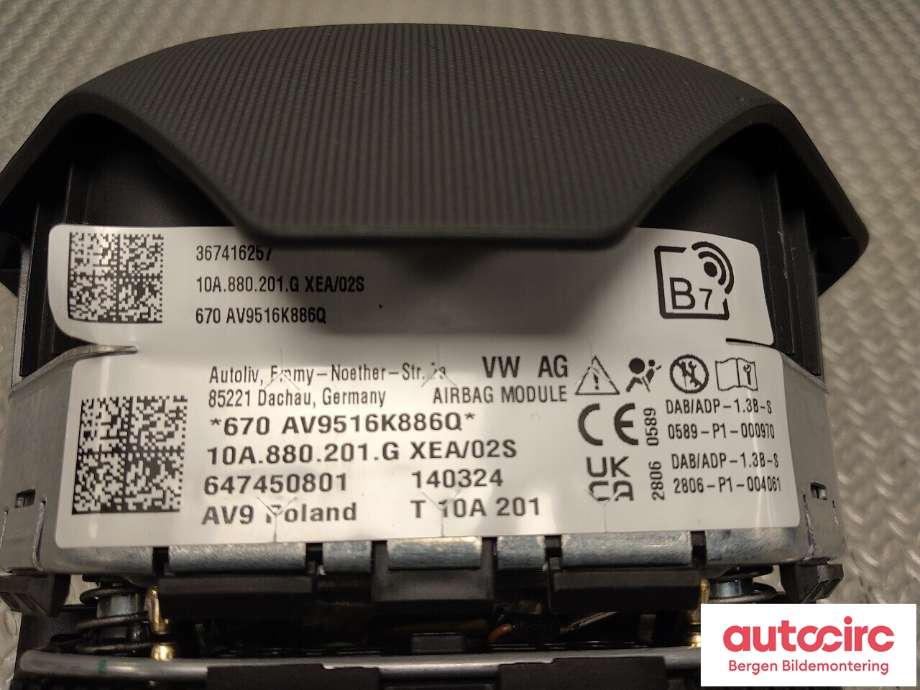 Airbag rattpute til VW ID.3 2020-->>  (VOLKSWAGEN|10A 880 201 G|)