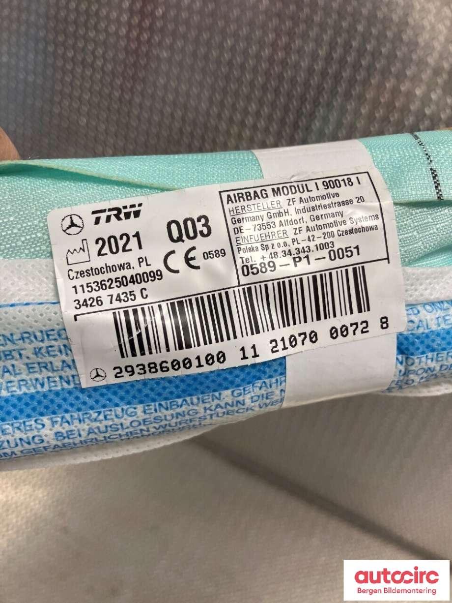 Airbag gardin høyre til Mercedes EQC 2019-->>  (MERCEDES|A 293 860 01 00|)