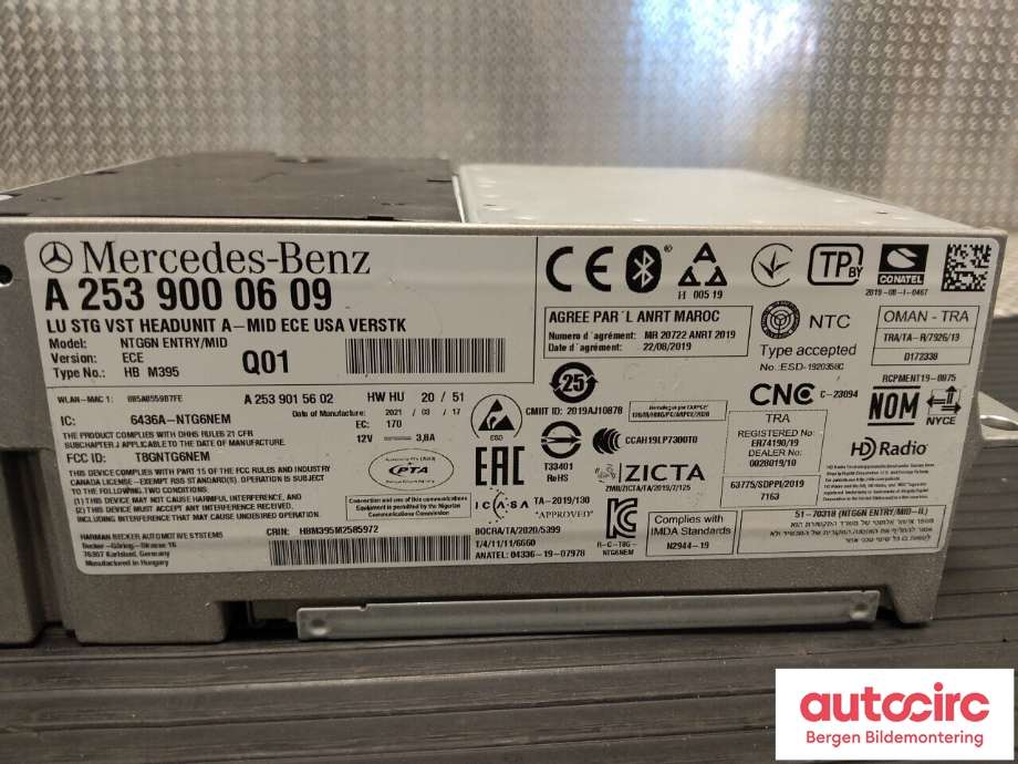Bilstereo til Mercedes EQC 2019-->>  (MERCEDES|A 253 900 06 09|)