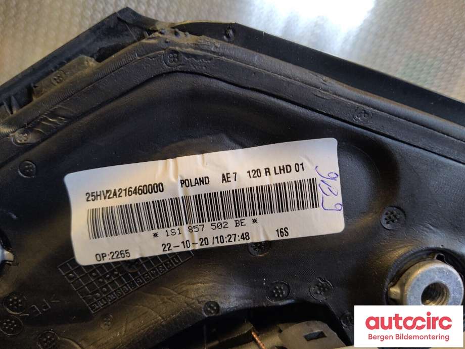 Speil høyre til Škoda Citigo-e 2019-->> (SKODA|1S1 857 508 AK|)