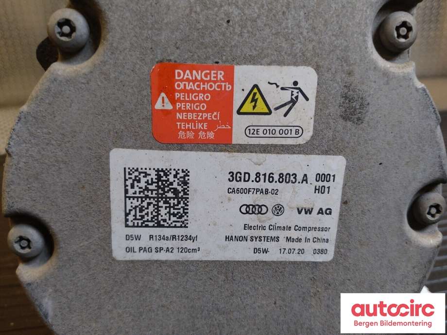 Aircondition kompressor til Škoda Citigo-e 2019-->>  (SKODA|5QE 816 803 L|5QE 816 803 H|)