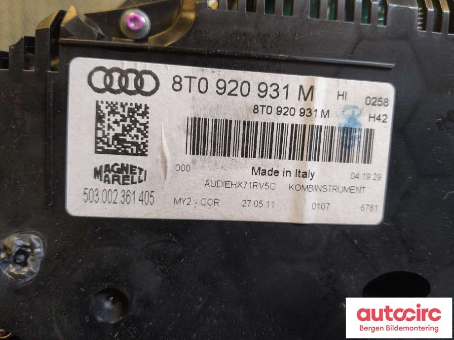 Speedometer til Audi A5 2007-2016 (Type I)  (AUDI|8T0 920 931 M|)