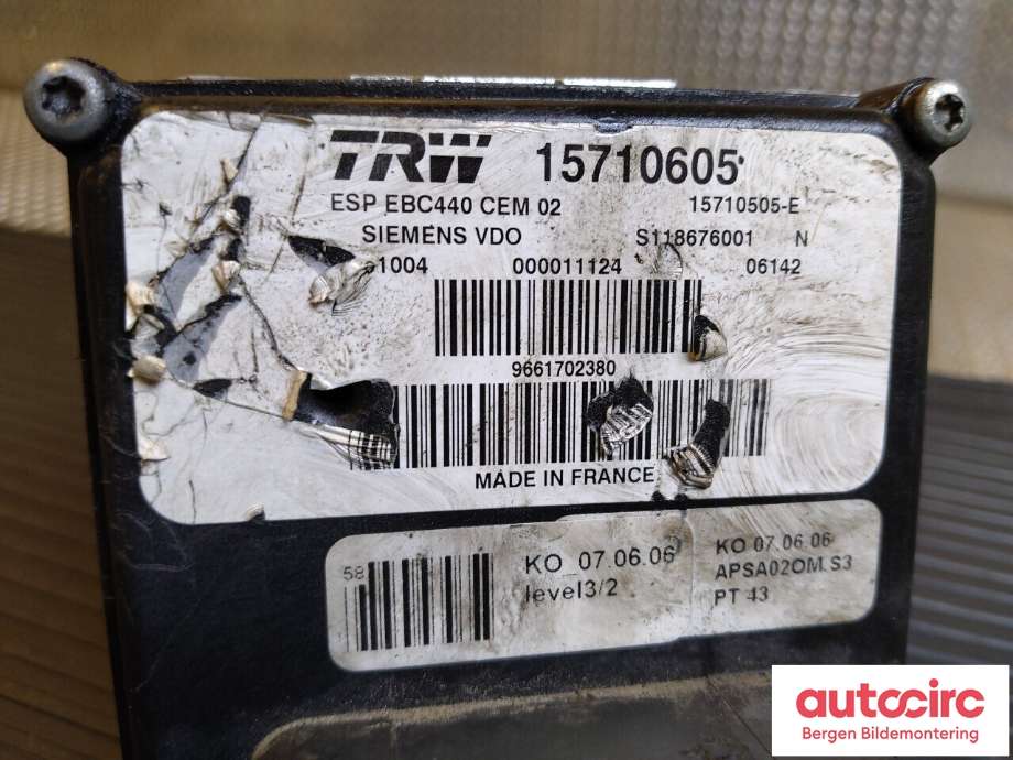 ABS sentral til Peugeot 407 2004-2010  (PEUGEOT|4541 X4|4541 X3|16 826 101 80)