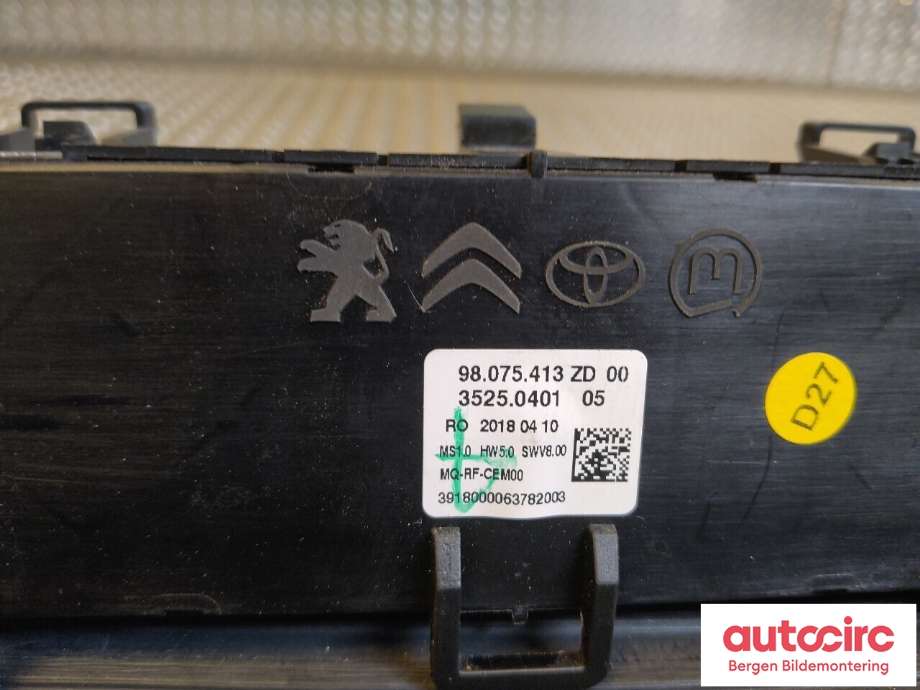 Varmeapparat betjening til Peugeot Expert 2016-->> (Type III)  (PEUGEOT|98 340 409 ZD|98 075 413 ZD|)