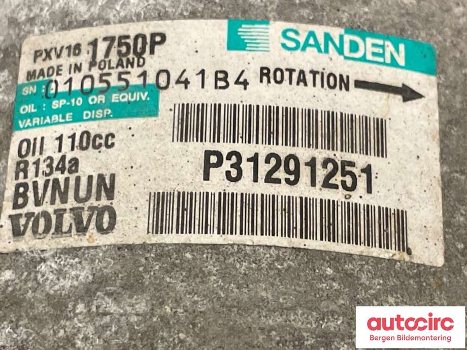 Aircondition kompressor til Volvo V60 2010-2013 (Type I, Fase 1)  (VOLVO|36001128|010551041B4)