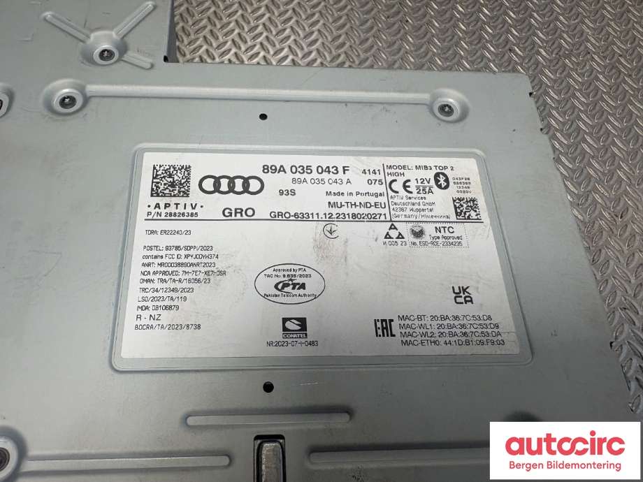 Styreenhet DAB til Audi Q4 e-tron 2021-->> (AUDI|89A 035 043 M|89A 035 043 F|)