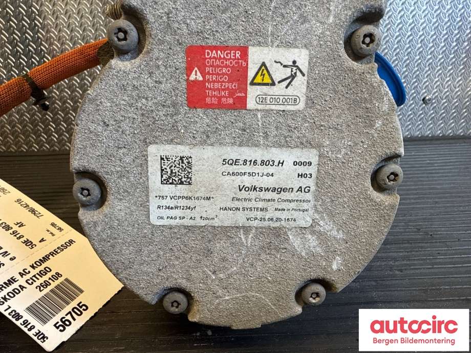Aircondition kompressor til Škoda Citigo-e 2019-->>  (SKODA|5QE 816 803 L|5QE 816 803 H|)