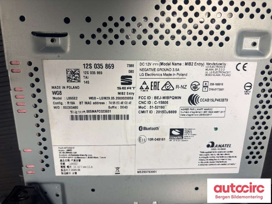 Antenne navigasjon til Seat Mii electric 2019-->> (SEAT|12S 035 869|)