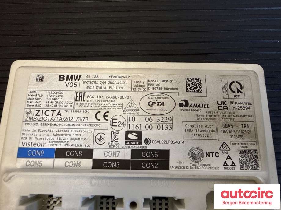 Styreenhet comfort (BCM) til BMW iX 2021-->> (I20) (I20) (BMW|61 35 5 B8E 927|61 35 5 B3C 127|61 35 5B6C429-01)