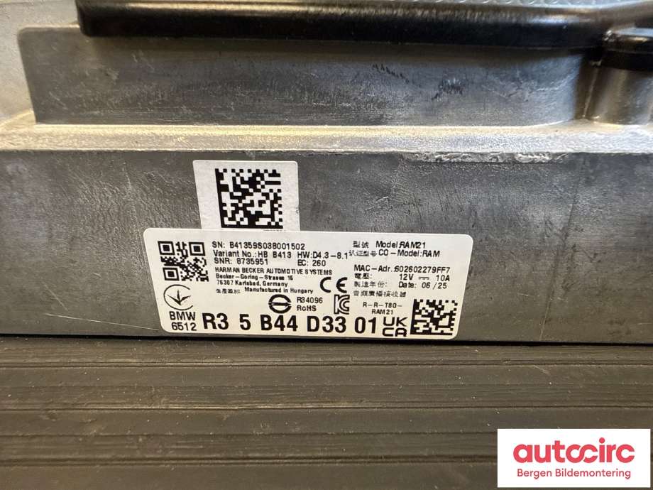 Bilstereo forsterker til BMW iX 2021-->> (I20) (I20) (BMW|65 12 5 B44 D33|)