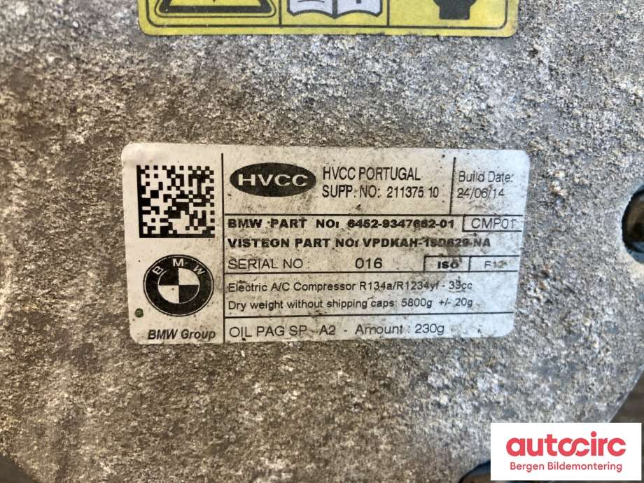 Aircondition kompressor til BMW i3 2013-2022  (BMW|64 52 9 496 107|)
