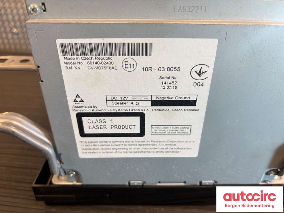 Bilstereo til Toyota Auris 2015-2019 (Type II, Fase 2)  (TOYOTA|8614002400|)