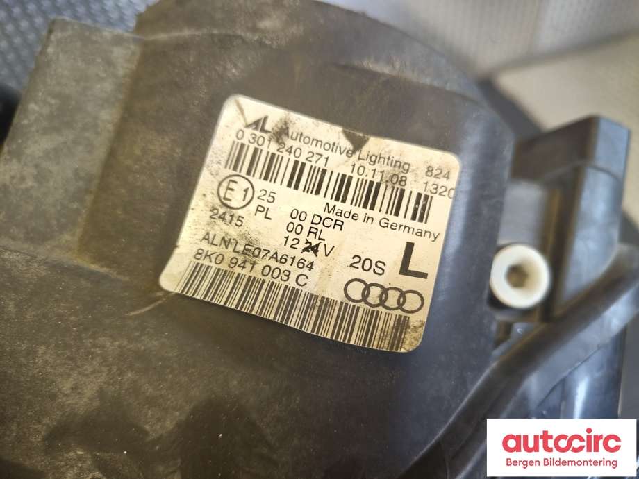 Frontlykt venstre xenon til Audi A4 2007-2014 (Type IV) (B8) (B8) (AUDI|8K0 941 029 AJ|)