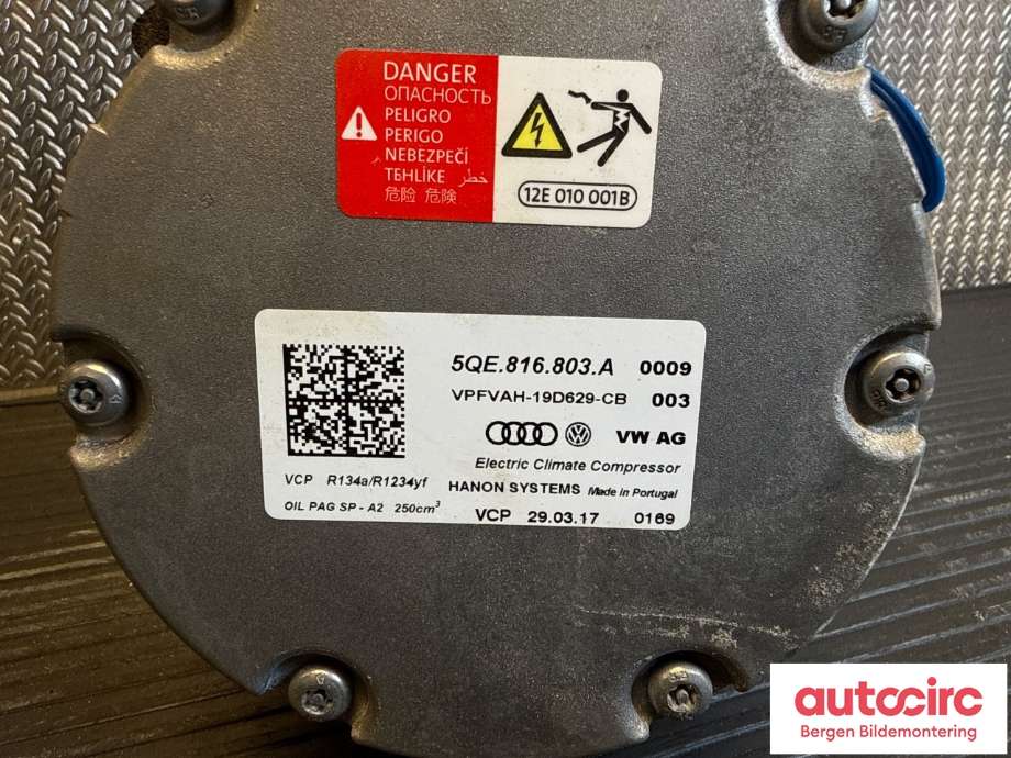 Aircondition kompressor til VW e-Golf 2017-2020 (Fase 2)  (VOLKSWAGEN|5QE 816 803 K|5QE 816 803 A|)