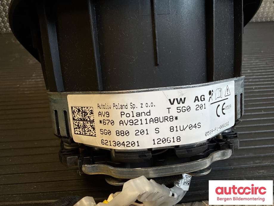 Airbag rattpute til VW e-Golf 2017-2020 (Fase 2)  (VOLKSWAGEN|5G0 880 201 S|)