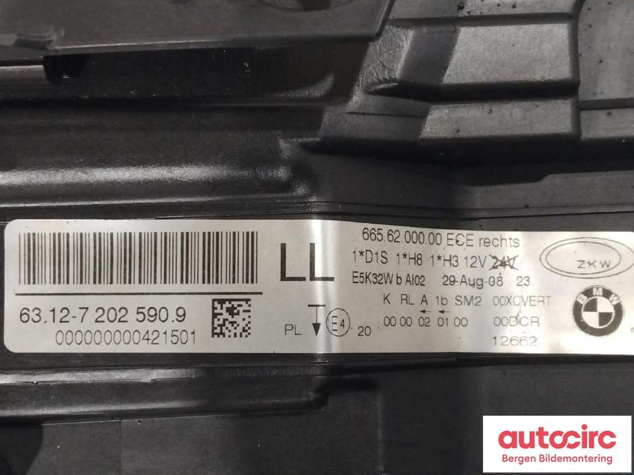 Frontlykt høyre halogen til BMW 3-Serie 2005-2011 (E90/E91/E92/E93) (E90/E91/E92/E93) (63 11 7 240 264|)